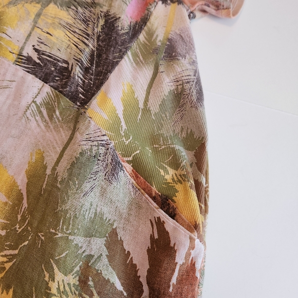 Helga May Linen Jungle Dress Bungalow Grey Italy Lagenlook Pockets Palm Tree - Picture 8 of 10